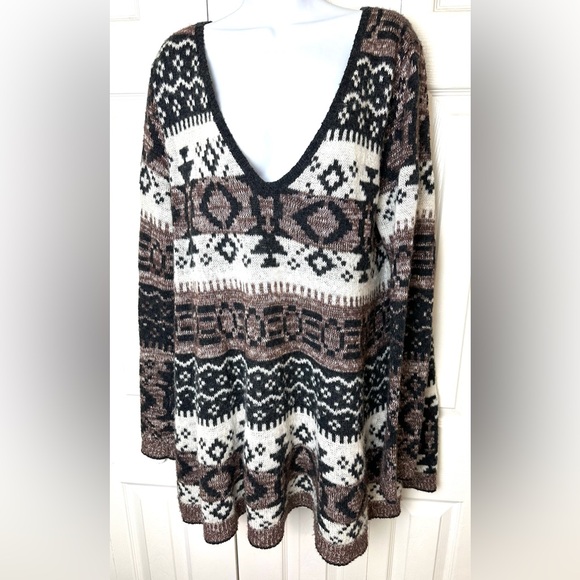 FREE PEOPLE Fair Isle Cabin Fever Sweater Tunic Wool Blends Long Nordic Geo Knit - Picture 2 of 15